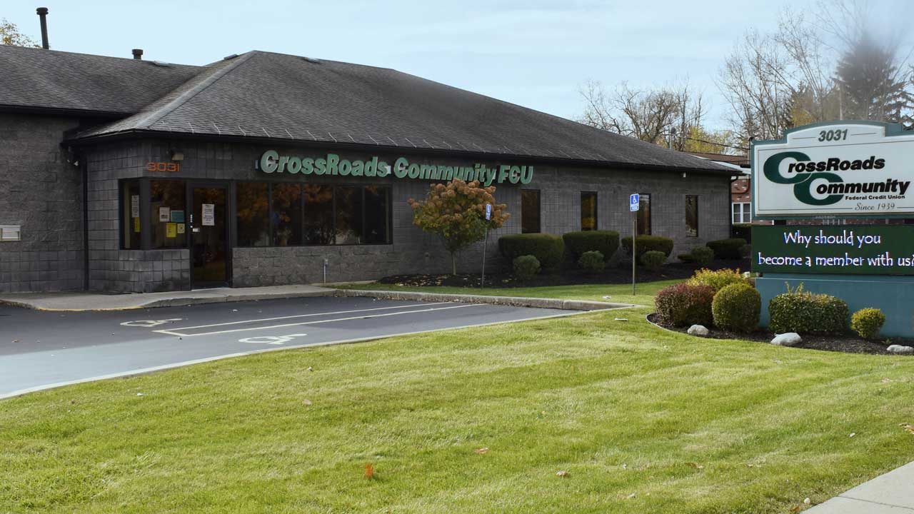 front of the crossroads community federal credit union building on 3031 Williams Road Cheektowaga, New York
