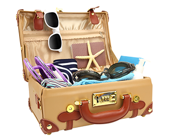 photo of suitcase filled with beach vacation clothes