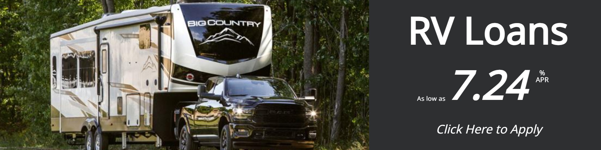 Truck with RV attached, RV Loans 7.24% CrossRoads Community, FCU