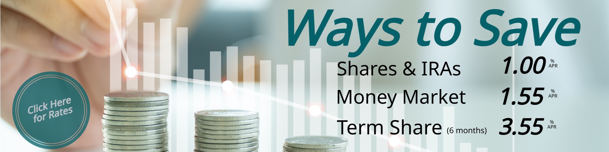 stacks of money increasing, headline ways to save with CrossRoads Community, FCU