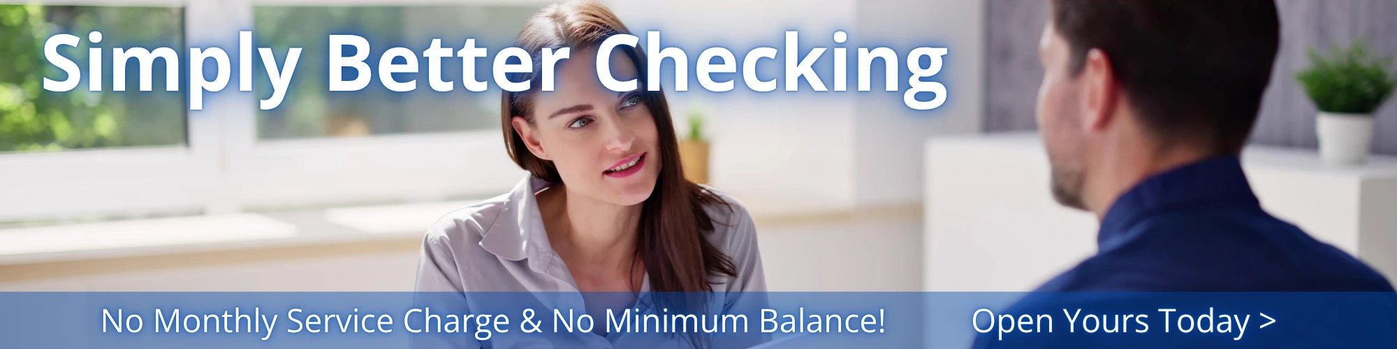 close up of young woman talking to man about simply better checking accounts at CrossRoads Community fcu