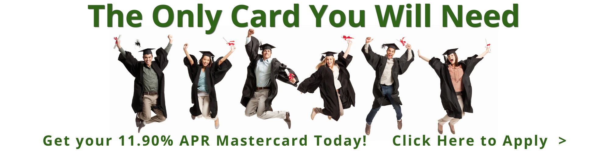 graduates with diplomas jumping in air to celebrate 11.90% MasterCard with CRCFCU