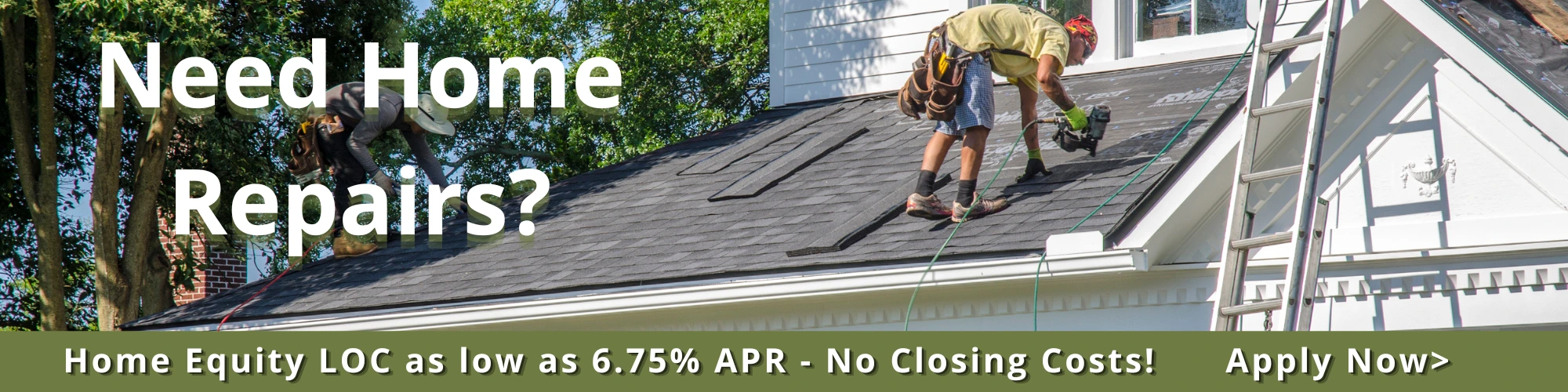 Roofer putting on new roof. Title Need home repairs? HELOC loans