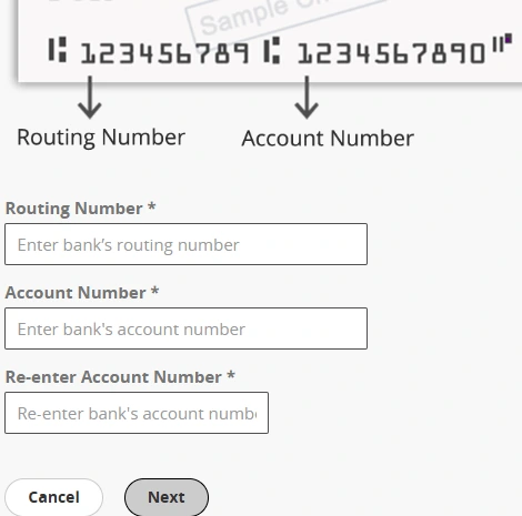 screen shot of routing and account numbers