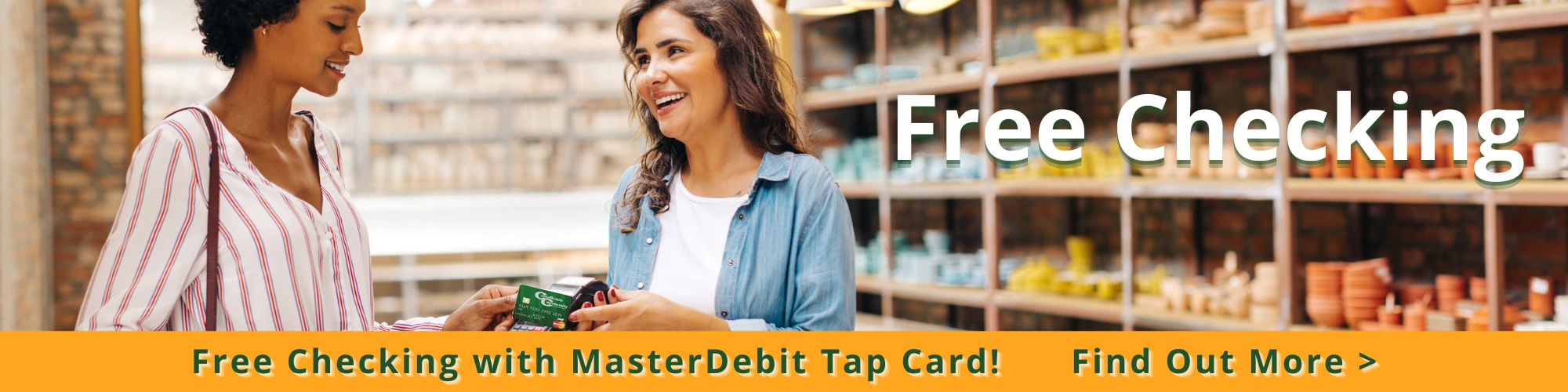 Woman shopping with Crossroad Community's Free Checking with MasterDebit Tap Card.