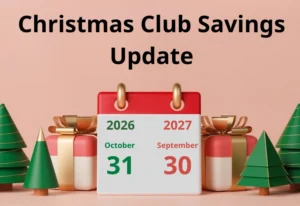 Calendar showing 2026 payout date and 2027 payout date for Christmas Club Savings