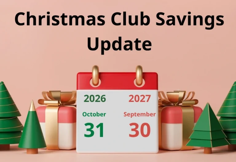 Calendar showing 2026 payout date and 2027 payout date for Christmas Club Savings